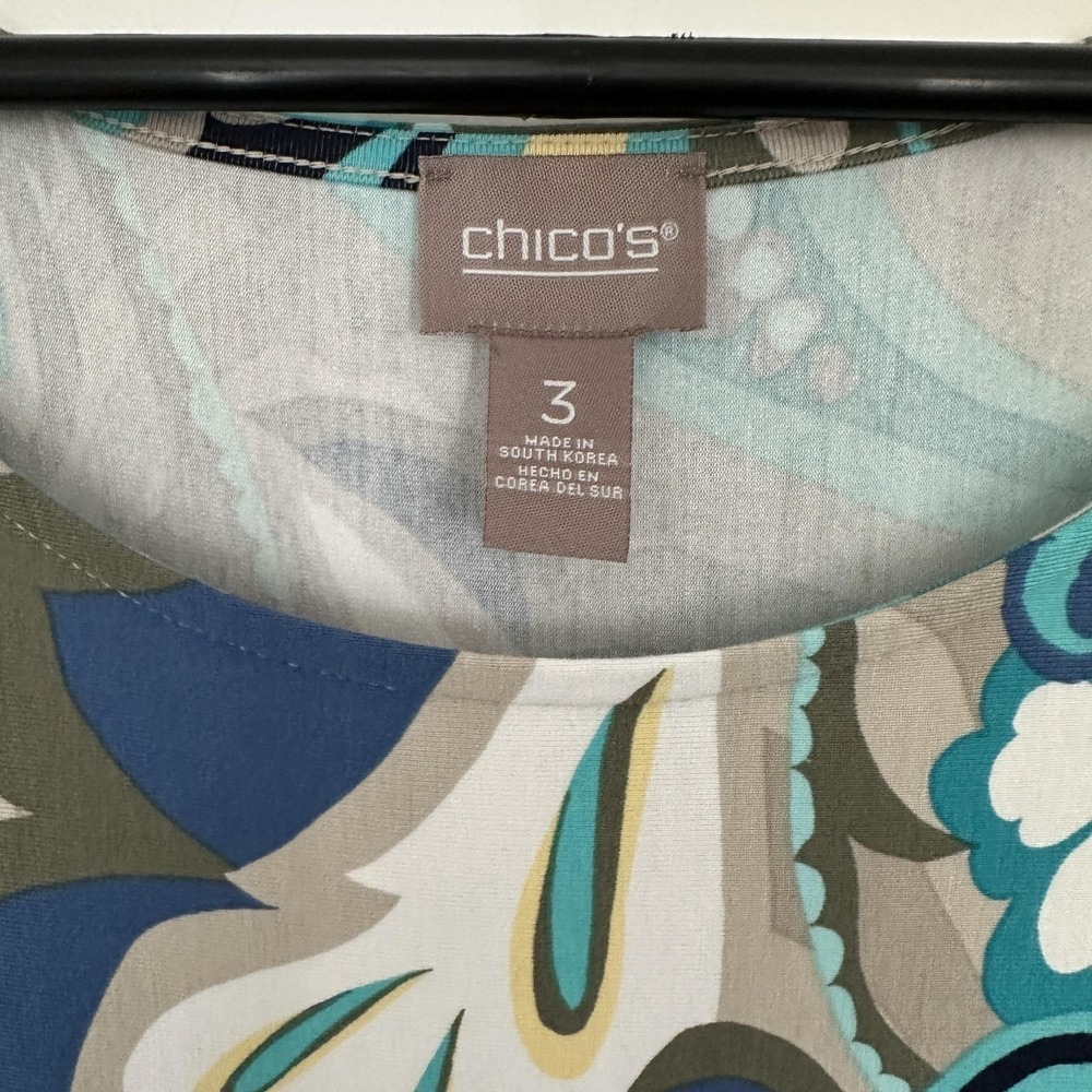 Chicos Dress Womens 3 Large Blue Multi Paisley Scoop Neck Short Sleeve Stretch - Picture 4 of 5